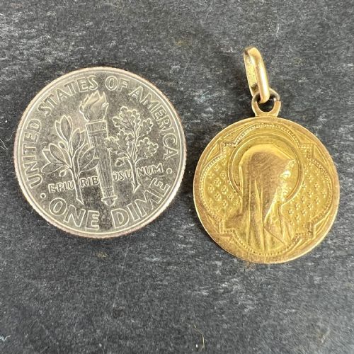 ANTIQUE FRENCH VIRGIN MARY 18K YELLOW GOLD MEDAL PENDANT - ADDITIONAL PHOTO 9