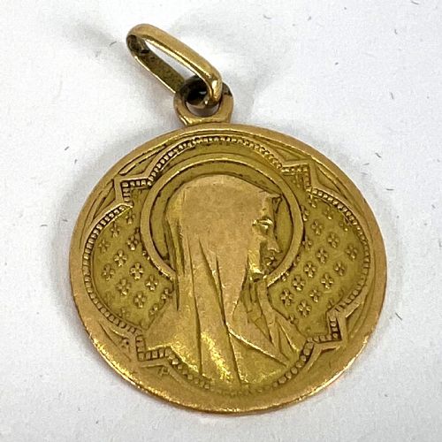 ANTIQUE FRENCH VIRGIN MARY 18K YELLOW GOLD MEDAL PENDANT - ADDITIONAL PHOTO 11