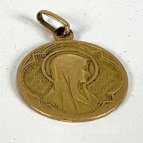 ANTIQUE FRENCH VIRGIN MARY 18K YELLOW GOLD MEDAL PENDANT - ADDITIONAL PHOTO 12