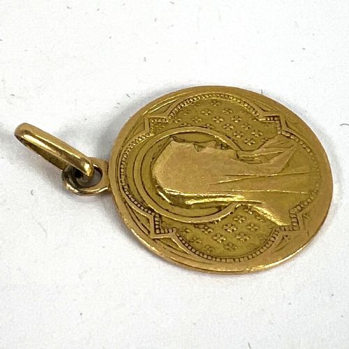 ANTIQUE FRENCH VIRGIN MARY 18K YELLOW GOLD MEDAL PENDANT - ADDITIONAL PHOTO 13