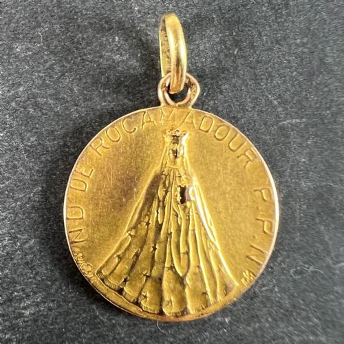 FRENCH NOTRE DAME DE ROCAMADOUR VIRGIN MARY 18 KARAT YELLOW GOLD MEDAL CHARM - ADDITIONAL PHOTO 1