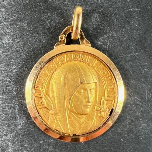 VINTAGE FRENCH SAINT ISABELLE OF FRANCE 18 KARAT YELLOW GOLD MEDAL CHARM PENDANT - ADDITIONAL PHOTO 1