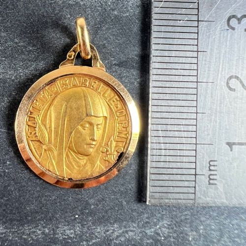 VINTAGE FRENCH SAINT ISABELLE OF FRANCE 18 KARAT YELLOW GOLD MEDAL CHARM PENDANT - ADDITIONAL PHOTO 8