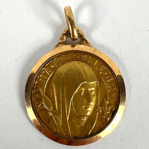 VINTAGE FRENCH SAINT ISABELLE OF FRANCE 18 KARAT YELLOW GOLD MEDAL CHARM PENDANT - ADDITIONAL PHOTO 10