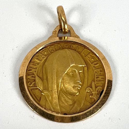 VINTAGE FRENCH SAINT ISABELLE OF FRANCE 18 KARAT YELLOW GOLD MEDAL CHARM PENDANT - ADDITIONAL PHOTO 11