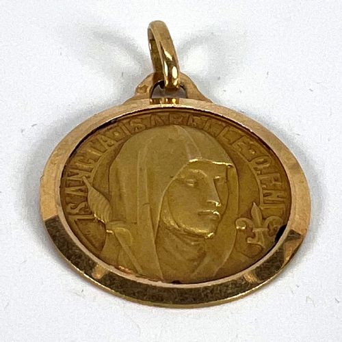 VINTAGE FRENCH SAINT ISABELLE OF FRANCE 18 KARAT YELLOW GOLD MEDAL CHARM PENDANT - ADDITIONAL PHOTO 12