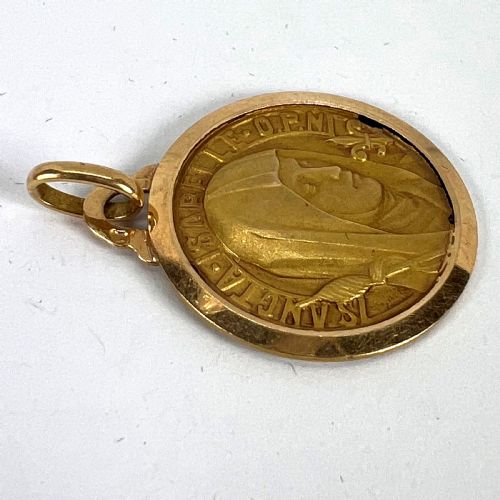 VINTAGE FRENCH SAINT ISABELLE OF FRANCE 18 KARAT YELLOW GOLD MEDAL CHARM PENDANT - ADDITIONAL PHOTO 13