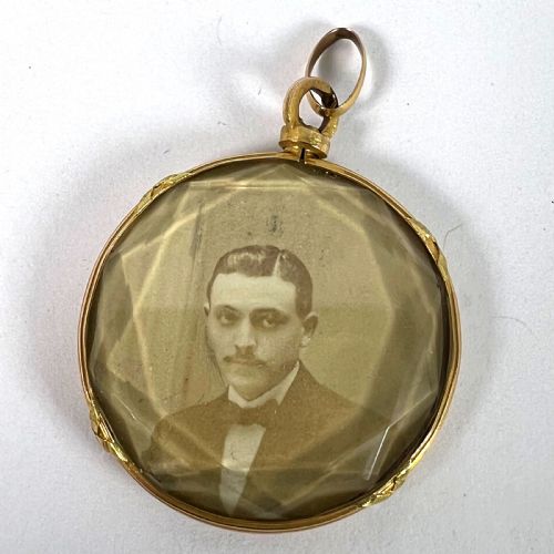 ANTIQUE FRENCH 18K YELLOW GOLD FACETED GLASS PHOTO PENDANT LOCKET - ADDITIONAL PHOTO 12