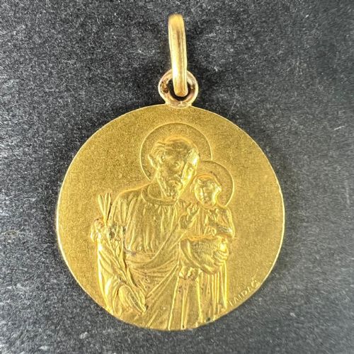 FRENCH TAIRAC SAINT JOSEPH AND JESUS 18K YELLOW GOLD MEDAL PENDANT - ADDITIONAL PHOTO 1