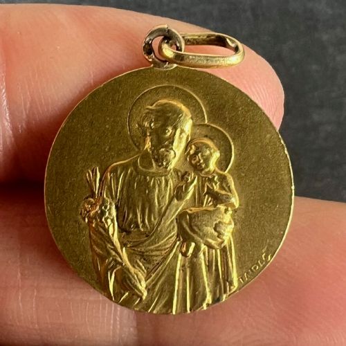 FRENCH TAIRAC SAINT JOSEPH AND JESUS 18K YELLOW GOLD MEDAL PENDANT - ADDITIONAL PHOTO 7