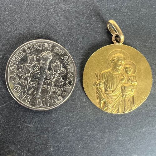 FRENCH TAIRAC SAINT JOSEPH AND JESUS 18K YELLOW GOLD MEDAL PENDANT - ADDITIONAL PHOTO 9