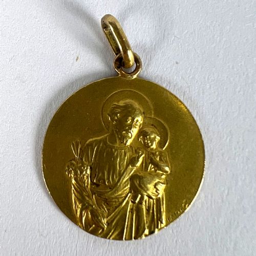FRENCH TAIRAC SAINT JOSEPH AND JESUS 18K YELLOW GOLD MEDAL PENDANT - ADDITIONAL PHOTO 10