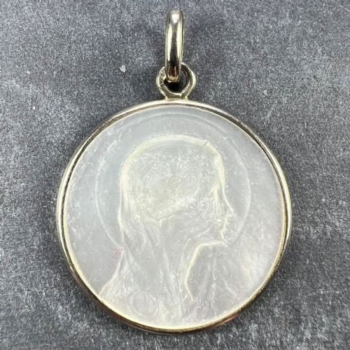 FRENCH VIRGIN MARY MOTHER OF PEARL 18K WHITE GOLD MEDAL PENDANT - ADDITIONAL PHOTO 1