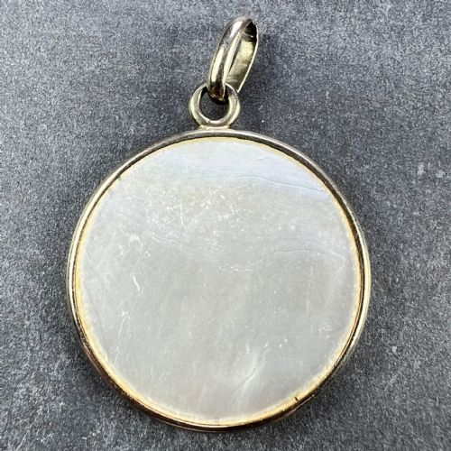 FRENCH VIRGIN MARY MOTHER OF PEARL 18K WHITE GOLD MEDAL PENDANT - ADDITIONAL PHOTO 2
