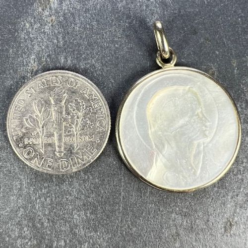 FRENCH VIRGIN MARY MOTHER OF PEARL 18K WHITE GOLD MEDAL PENDANT - ADDITIONAL PHOTO 9