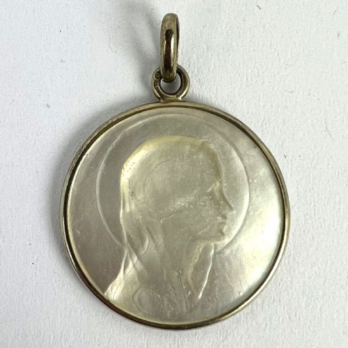 FRENCH VIRGIN MARY MOTHER OF PEARL 18K WHITE GOLD MEDAL PENDANT - ADDITIONAL PHOTO 10