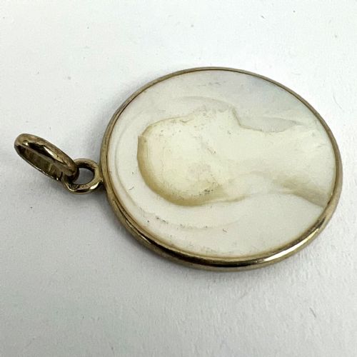 FRENCH VIRGIN MARY MOTHER OF PEARL 18K WHITE GOLD MEDAL PENDANT - ADDITIONAL PHOTO 12