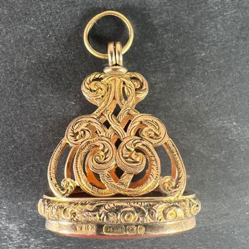LARGE ANTIQUE VICTORIAN CARNELIAN 9K YELLOW GOLD CHARM PENDANT FOB SEAL - ADDITIONAL PHOTO 2