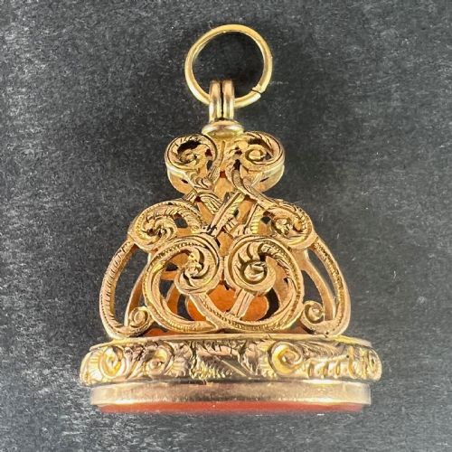 LARGE ANTIQUE VICTORIAN CARNELIAN 9K YELLOW GOLD CHARM PENDANT FOB SEAL - ADDITIONAL PHOTO 3