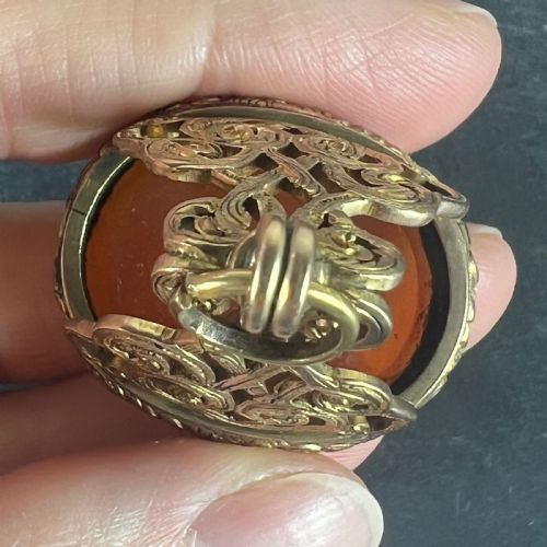 LARGE ANTIQUE VICTORIAN CARNELIAN 9K YELLOW GOLD CHARM PENDANT FOB SEAL - ADDITIONAL PHOTO 10