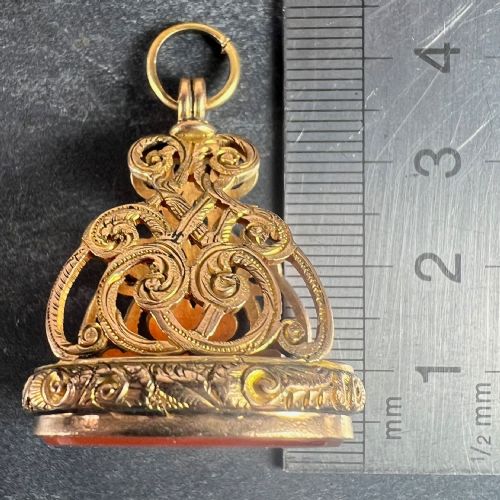 LARGE ANTIQUE VICTORIAN CARNELIAN 9K YELLOW GOLD CHARM PENDANT FOB SEAL - ADDITIONAL PHOTO 11