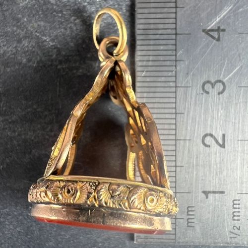 LARGE ANTIQUE VICTORIAN CARNELIAN 9K YELLOW GOLD CHARM PENDANT FOB SEAL - ADDITIONAL PHOTO 12
