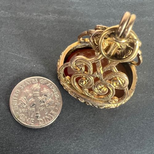 LARGE ANTIQUE VICTORIAN CARNELIAN 9K YELLOW GOLD CHARM PENDANT FOB SEAL - ADDITIONAL PHOTO 14