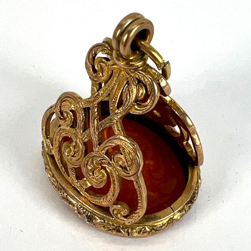 LARGE ANTIQUE VICTORIAN CARNELIAN 9K YELLOW GOLD CHARM PENDANT FOB SEAL - ADDITIONAL PHOTO 16