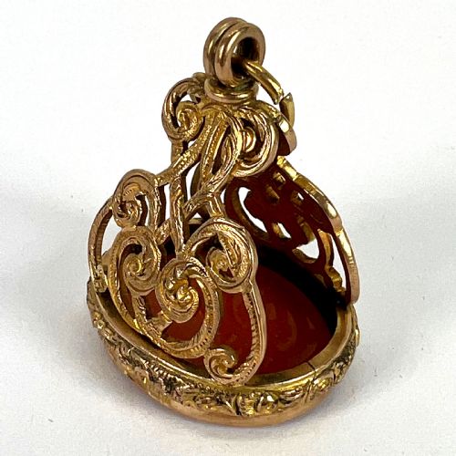 LARGE ANTIQUE VICTORIAN CARNELIAN 9K YELLOW GOLD CHARM PENDANT FOB SEAL - ADDITIONAL PHOTO 17
