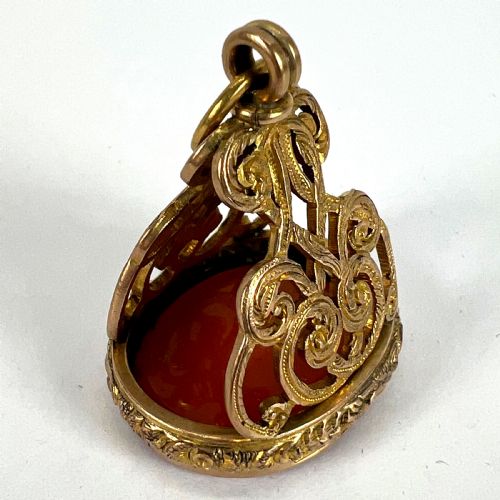 LARGE ANTIQUE VICTORIAN CARNELIAN 9K YELLOW GOLD CHARM PENDANT FOB SEAL - ADDITIONAL PHOTO 18