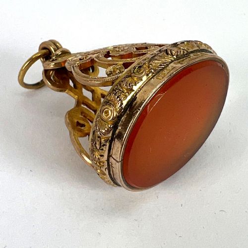 LARGE ANTIQUE VICTORIAN CARNELIAN 9K YELLOW GOLD CHARM PENDANT FOB SEAL - ADDITIONAL PHOTO 19
