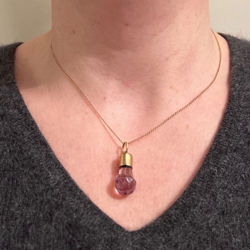 ANTIQUE 18K YELLOW GOLD AMETHYST FOB CHARM PENDANT - ADDITIONAL PHOTO 3