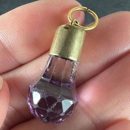 ANTIQUE 18K YELLOW GOLD AMETHYST FOB CHARM PENDANT - ADDITIONAL PHOTO 4