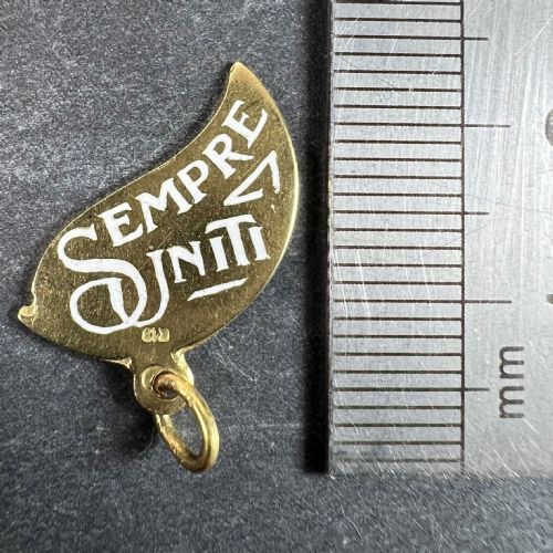 ART DECO DIVISI MA SEMPRE UNITE 18K YELLOW GOLD ENAMEL CHARM PENDANT - ADDITIONAL PHOTO 8