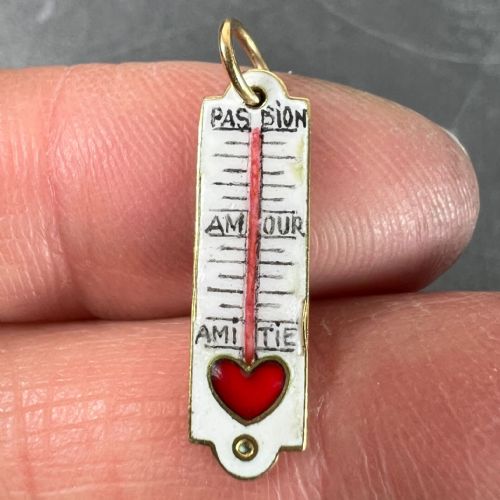 FRENCH ART DECO LOVE THERMOMETER 18K YELLOW GOLD ENAMEL CHARM PENDANT - ADDITIONAL PHOTO 4