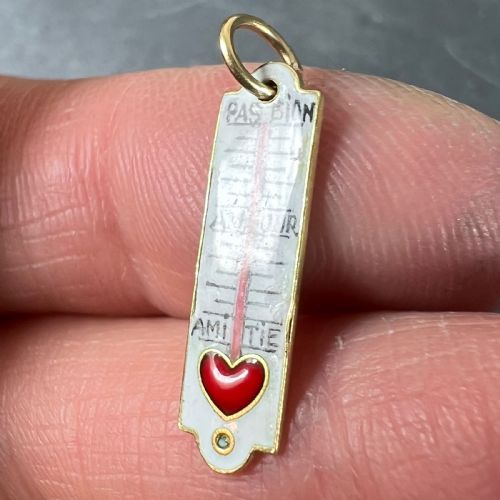 FRENCH ART DECO LOVE THERMOMETER 18K YELLOW GOLD ENAMEL CHARM PENDANT - ADDITIONAL PHOTO 6