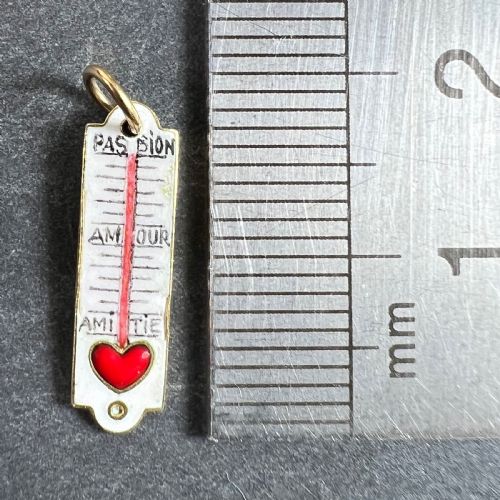 FRENCH ART DECO LOVE THERMOMETER 18K YELLOW GOLD ENAMEL CHARM PENDANT - ADDITIONAL PHOTO 8