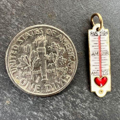 FRENCH ART DECO LOVE THERMOMETER 18K YELLOW GOLD ENAMEL CHARM PENDANT - ADDITIONAL PHOTO 9