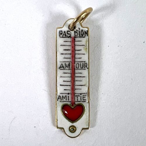 FRENCH ART DECO LOVE THERMOMETER 18K YELLOW GOLD ENAMEL CHARM PENDANT - ADDITIONAL PHOTO 10