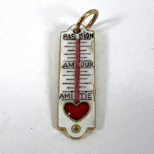 FRENCH ART DECO LOVE THERMOMETER 18K YELLOW GOLD ENAMEL CHARM PENDANT - ADDITIONAL PHOTO 11