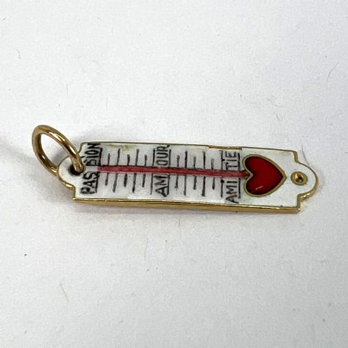 FRENCH ART DECO LOVE THERMOMETER 18K YELLOW GOLD ENAMEL CHARM PENDANT - ADDITIONAL PHOTO 12