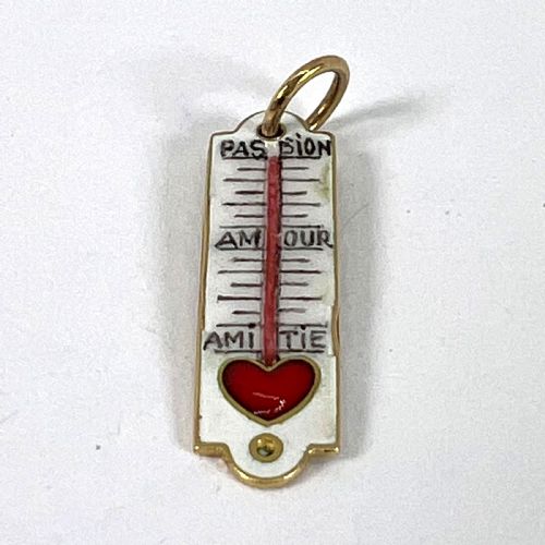 FRENCH ART DECO LOVE THERMOMETER 18K YELLOW GOLD ENAMEL CHARM PENDANT - ADDITIONAL PHOTO 13