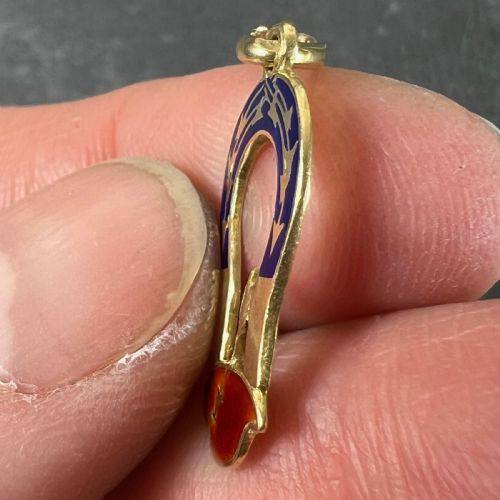FRENCH ART DECO LOVE MAGNET 18K YELLOW GOLD ENAMEL CHARM PENDANT - ADDITIONAL PHOTO 5