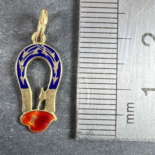 FRENCH ART DECO LOVE MAGNET 18K YELLOW GOLD ENAMEL CHARM PENDANT - ADDITIONAL PHOTO 8