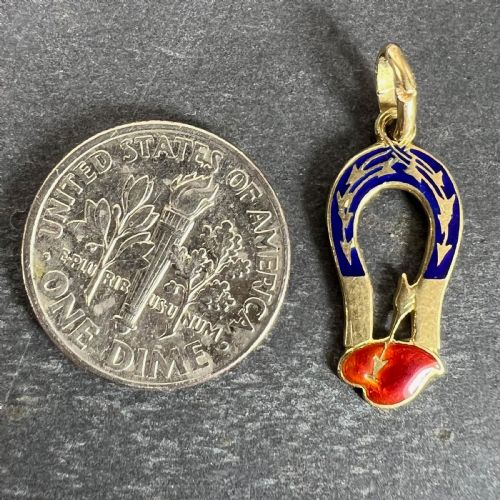 FRENCH ART DECO LOVE MAGNET 18K YELLOW GOLD ENAMEL CHARM PENDANT - ADDITIONAL PHOTO 9