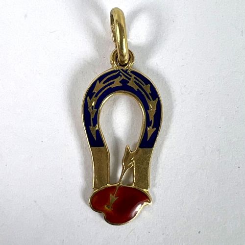 FRENCH ART DECO LOVE MAGNET 18K YELLOW GOLD ENAMEL CHARM PENDANT - ADDITIONAL PHOTO 10