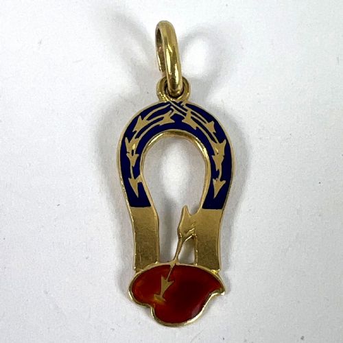 FRENCH ART DECO LOVE MAGNET 18K YELLOW GOLD ENAMEL CHARM PENDANT - ADDITIONAL PHOTO 11