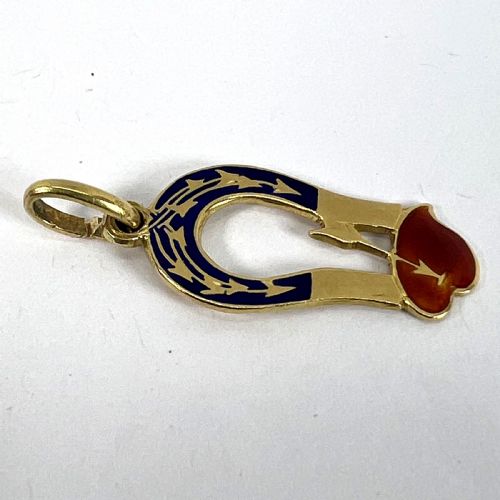 FRENCH ART DECO LOVE MAGNET 18K YELLOW GOLD ENAMEL CHARM PENDANT - ADDITIONAL PHOTO 12