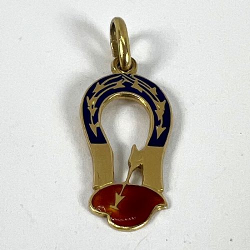 FRENCH ART DECO LOVE MAGNET 18K YELLOW GOLD ENAMEL CHARM PENDANT - ADDITIONAL PHOTO 13