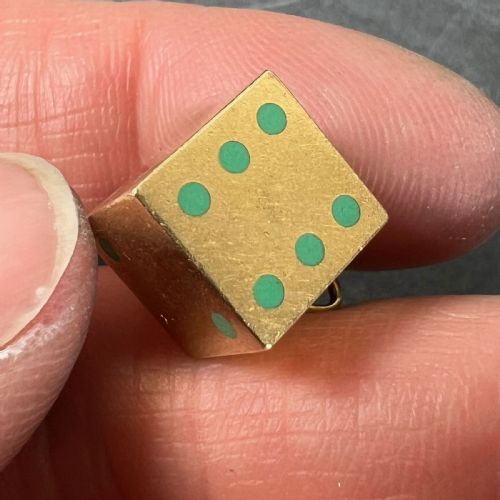 FRENCH ART DECO DIE WITH MINIATURE DICE 18K YELLOW GOLD ENAMEL CHARM PENDANT - ADDITIONAL PHOTO 9